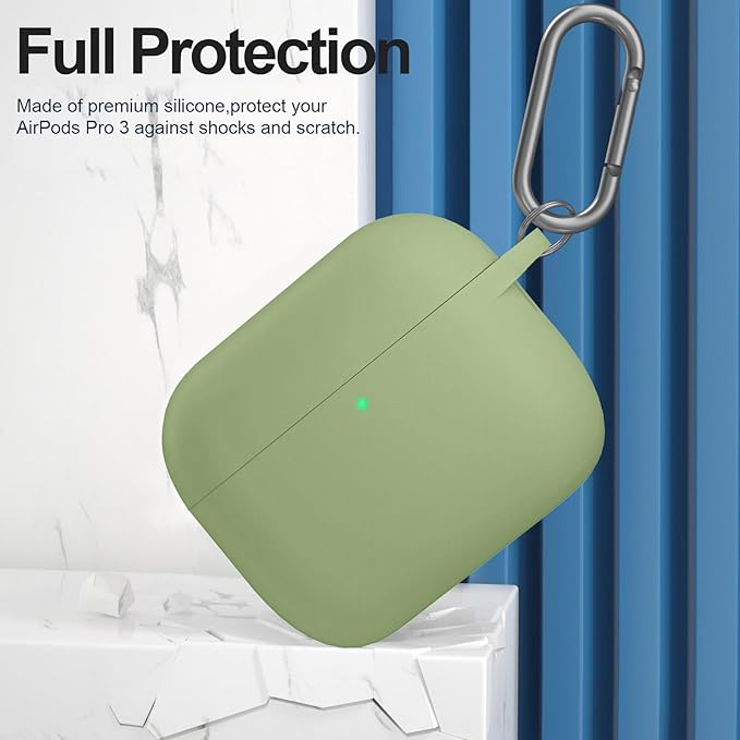 ATUAT for AirPods Pro 3 Case Cover with Cleaner, Protective Soft Silicone Skin with Keychain for Women Men for Apple AirPods Pro 3rd Generation Case(2025), Front LED Visible, Army Green