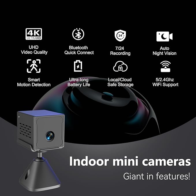 2025 Upgraded Mini Camera 5G WiFi Indoor Security 4K Nanny Cam for Home with App Control Motion Detection & Night Vision Wireless Rechargeable Baby Pet Camera
