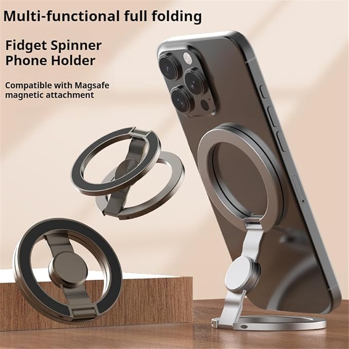 Dual-Sided Magnetic Phone Grip for MagSafe Ring Stand Holder Kickstand Compatible with MagSafe Magnets Accessories for iPhone 17 16 15 14 13 12 Pro Max Air Plus - Black