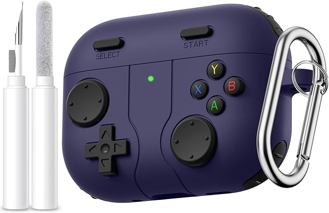Game Case for AirPods Pro 3 Case, Shockproof Silicone Cover for Apple AirPods Pro 3, Skin-Friendly, Anti-Fingerprint, with Cleaner Kit & Keychain – Durable Case for Men Boy – Dark Purple