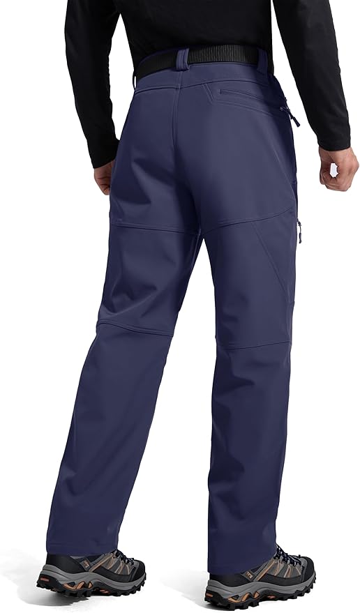 FREE SOLDIER Men's Fleece Lined Outdoor Cargo Hiking Pants Water Repellent Softshell Snow Ski Pants with Zipper Pockets