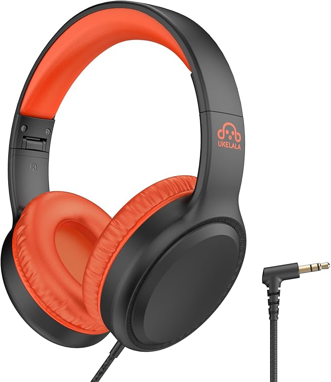 Orange Wired Headphones for Boys Portable On Ear Youth Headphones for School Airplane Travel Lightweight Portable Compatible with Pad Computer Laptop for Adults Student Children Girls Kids