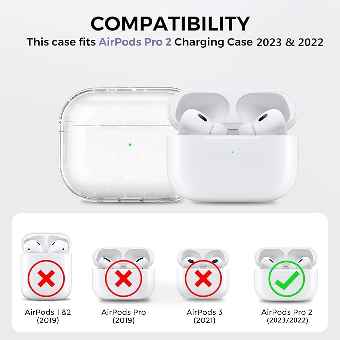 AhaStyle Clear Airpods Pro 2 Case (2023/2022) Soft TPU Protective Covers Come with Hand Strap Compatible with Apple AirPods Pro 2 [USB-C/Lightning Cable] Charging Case (Shine)
