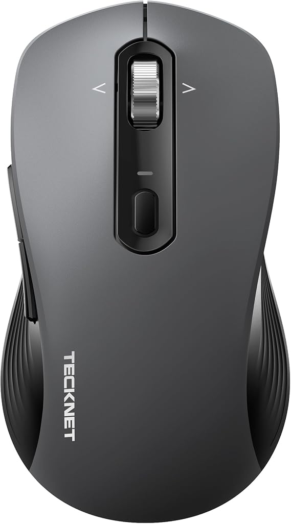 TECKNET 3-Device Wireless Bluetooth Mouse with 4-Way Scroll Wheel Grey