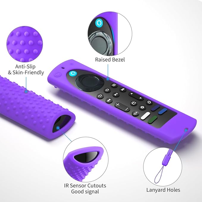6.4 Inch Silicone Cover Compatible with Fire TV Stick 4K Max 2nd gen 2023 Remote Control,Silicone Case for Toshiba/Insignia Smart TV Remote Anti-Slip Sleeve Cover with Lanyard(Purple)
