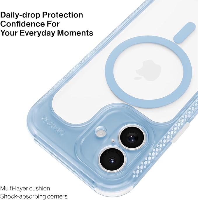 ORIbox Seralyn Series for iPhone 16 Case - MagSafe Compatible, Triple-Layer Shockproof Protection, Crystal-Clear Back with Elegant Matte Frame(6.1", Sky Mist)