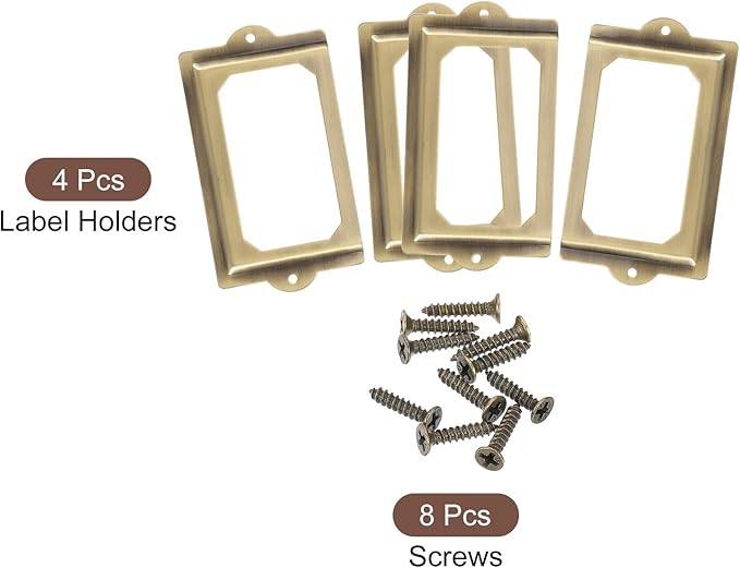 uxcell Metal Label Holders, 124x70mm 4pcs File Name Card Tag Label Holder Frame for Office Library Drawer Cabinet Shelves, Bright Bronze