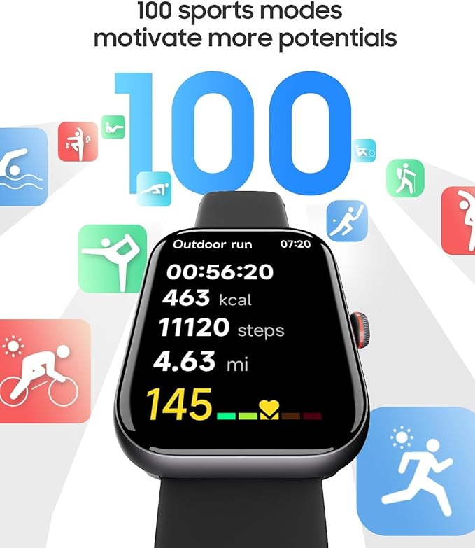 TOOBUR Smart Watch for Men Women, Alexa Built-in, Answer/Make Calls, 1.91" HD Screen Fitness Watch, IP68 Waterproof, 100 Sports, Heart Rate Monitor, Sleep Tracker, Smartwatch Compatible Android iOS