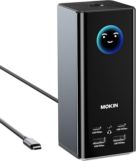 MOKiN USB C Docking Station 3 Monitors, 17-in-1 Triple Display Docking Station with 3 HDMI & 2 DP, 10G USB A/C, Gigabit Ethernet, 100W PD, Smart Display, SD/microSD, for Mac/Dell/Hp(Driver Required)