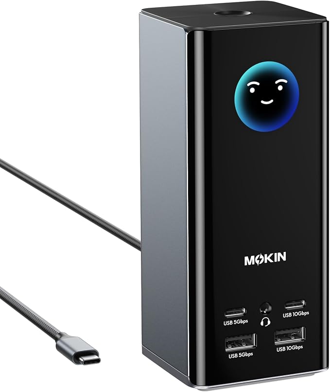 MOKiN USB C Docking Station 3 Monitors, 17-in-1 Triple Display Docking Station with 3 HDMI & 2 DP, 10G USB A/C, Gigabit Ethernet, 100W PD, Smart Display, SD/microSD, for Mac/Dell/Hp(Driver Required)