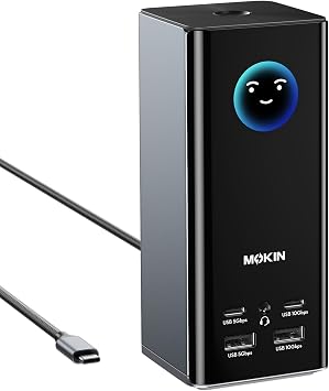 MOKiN USB C Docking Station 3 Monitors, 17-in-1 Triple Display Docking Station with 3 HDMI & 2 DP, 10G USB A/C, Gigabit Ethernet, 100W PD, Smart Display, SD/microSD, for Mac/Dell/Hp(Driver Required)