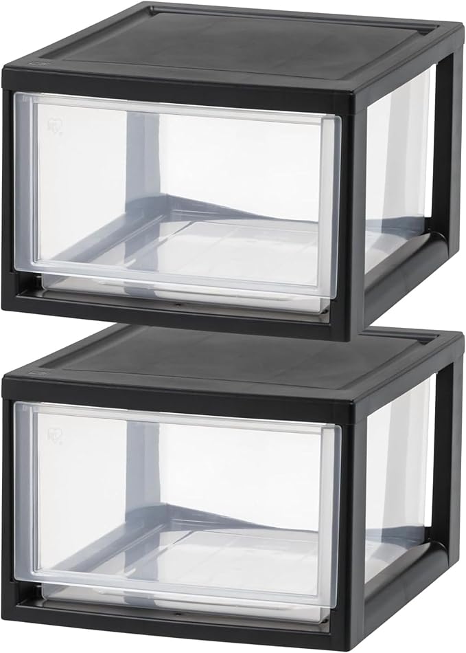 IRIS USA 6 Pack Plastic Drawer Storage Organizer, Stackable Unit with Sliding Drawers for Kitchen, Bathroom, Bedroom, Office, 14.5 Quart, Black