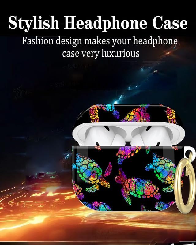 Compatible with AirPod Pro 2nd/1st Generation Case Cover with Key Chain,Full Protective Shockproof Wireless Headphone Case for Airpod Pro 2023/2022/2019(Neon Turtle)
