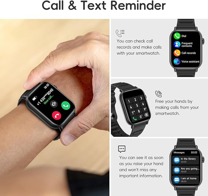 Smart Watch Sports Pedometer, Fitness Tracker Bluetooth Call Heart Rate Blood Oxygen Sleep Monitor,100 Sports Modes Waterproof for iOS Android Men's Women's Smart Watch (Black)