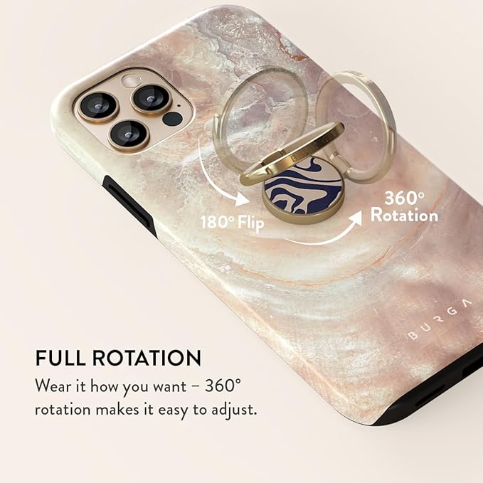 BURGA Cell Phone Ring, Holder Grip and Stand - Finger Phone Grip for Back of Smartphone Case, Kickstand 360 Rotation, Universal Ring for iPhone Samsung Galaxy Huawei Google Pixel, Stylish Accessories