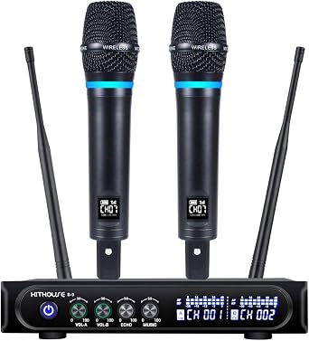 S9 UHF Rechargeable Wireless Microphone System Karaoke Microphone Wireless Mic Cordless Dual with Bluetooth Receiver Box + Volume Control ECHO for Karaoke Singing Speech Meeting Church, 200FT