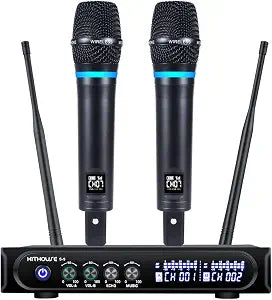 S9 UHF Rechargeable Wireless Microphone System Karaoke Microphone Wireless Mic Cordless Dual with Bluetooth Receiver Box + Volume Control ECHO for Karaoke Singing Speech Meeting Church, 200FT