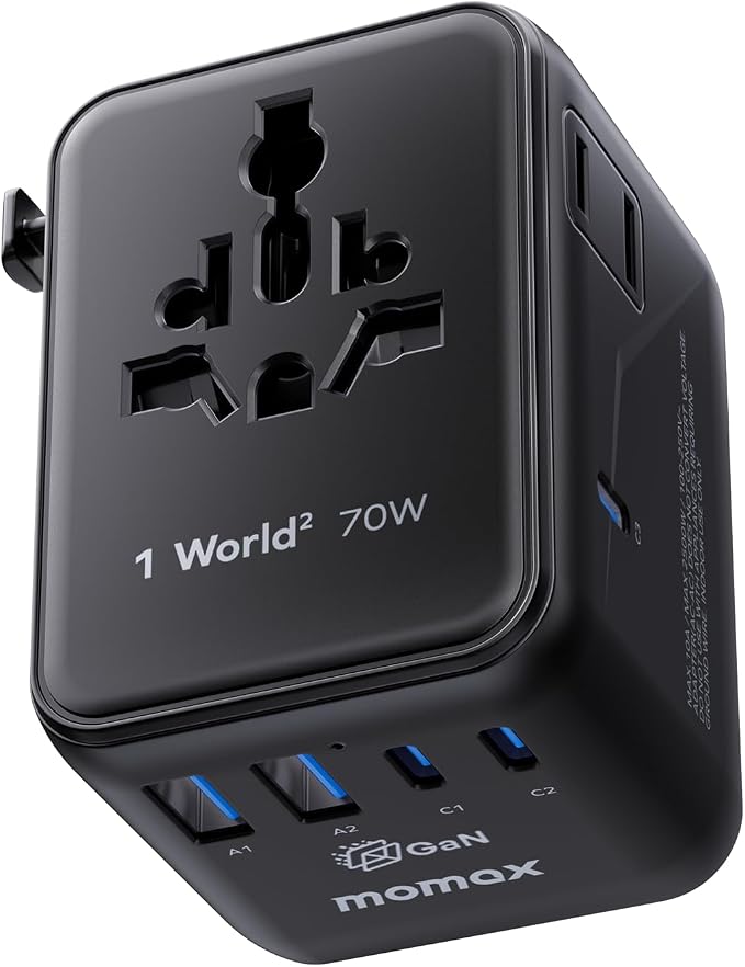 MOMAX 70W Universal Travel Adapter 7-in-1 GaN International Power Adapter