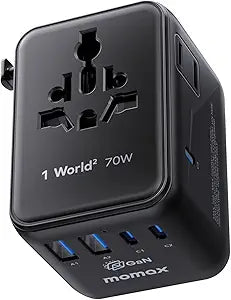 MOMAX 70W Universal Travel Adapter 7-in-1 GaN International Power Adapter