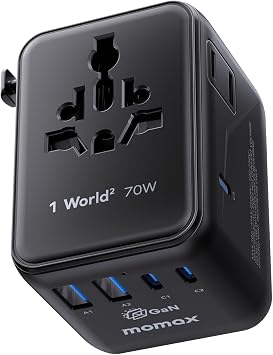 MOMAX 70W Universal Travel Adapter 7-in-1 GaN International Power Adapter