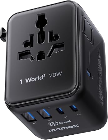 MOMAX 70W Universal Travel Adapter 7-in-1 GaN International Power Adapter