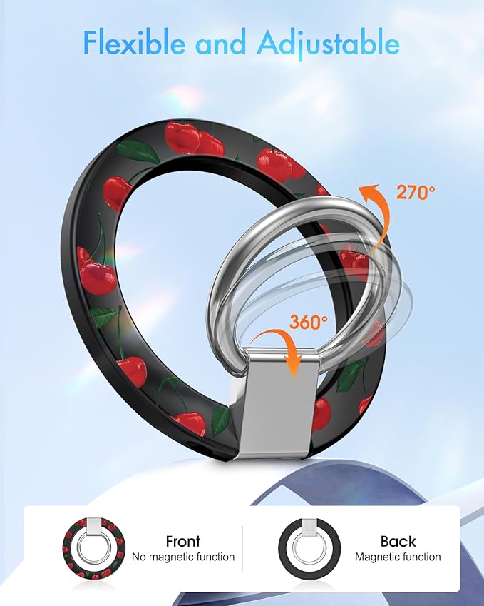 Toycamp Phone Grip Ring Holder Compatible with MagSafe - Magnetic Phone Grip Stand Women Cute Painting Removable Rotatable Magnet Accessories for iPhone 17 Pro Max/16/15/14/13/12 Series, Cherry