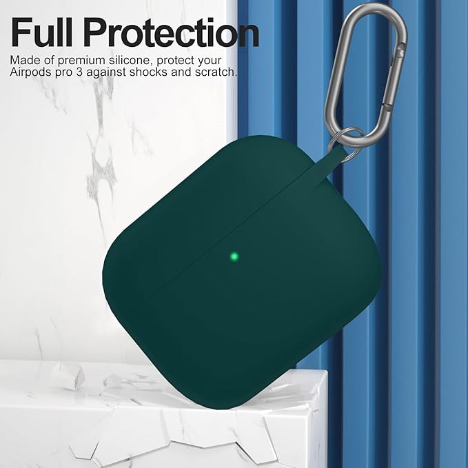 ATUAT for AirPods Pro 3 Case Cover with Cleaner, Protective Soft Silicone Skin with Keychain for Women Men for Apple AirPods Pro 3rd Generation Case(2025), Front LED Visible, Dark Green