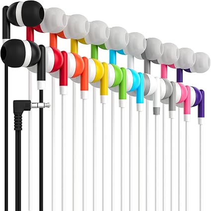 Maeline Bulk Earbuds with 3.5 mm Headphone Plug - 100 Pack Wholesale Bundle - Multi Color