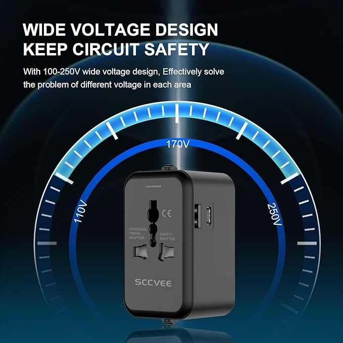 Universal Travel Adapter with USB C, International Power Plug Adapter All in One Worldwide Travel Adapter Power Converters Wall Charger AC Power Plug Adapter USB Type C Charger for USA EU UK AUS