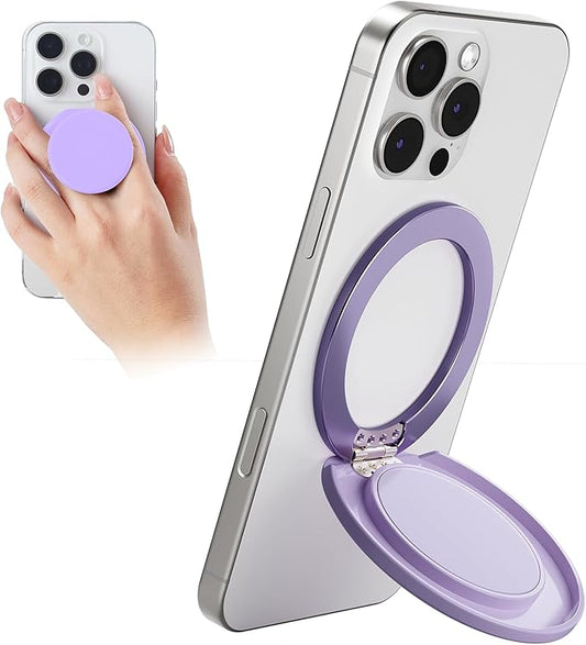 for MagSafe Phone Grip, Magnetic Phone Grip Holder Built-in Phone Stand, Magnetic Collapsible Expandible Mobile Phone Grip with Adjustable Kickstand for Portrait or Landscape, Purple