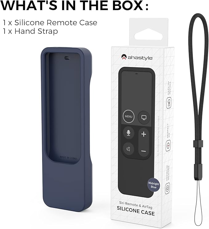AhaStyle Protective Case for Apple TV Siri Remote With AirTag Holder, Anti-Slip Silicone Cover Compatible With 2017 4K [1st Generation] and 2016 HD (Midnight Blue)