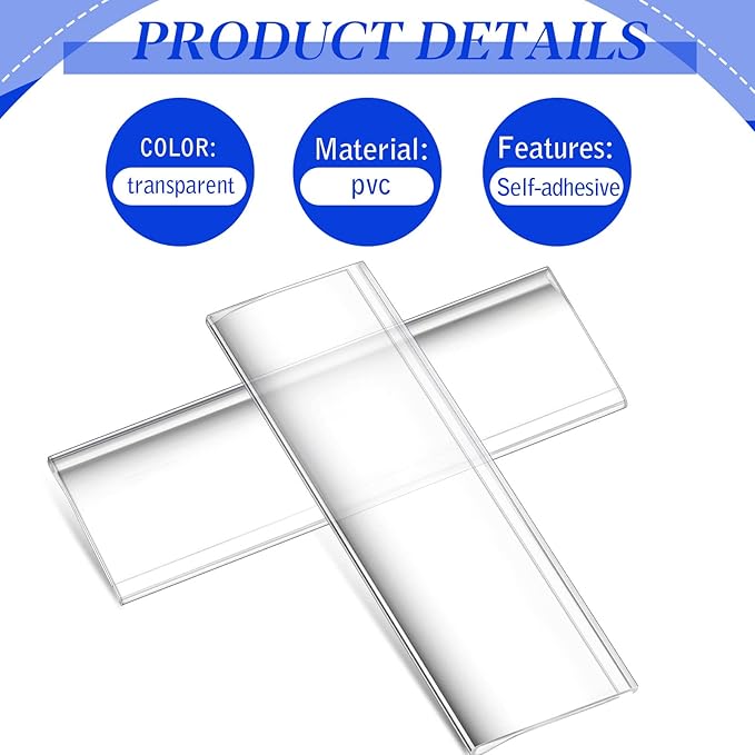 Yexiya 150 Pieces 3 x 1 Inch Self Adhesive Label Holders with Paper Label Inserts Clear Shelf Tag Label Holders Plastic Price Tag Holder for Supermarket Library Bookshelves Mailbox Storage Bins
