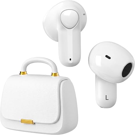 ANCwear Wireless Earbuds with Mini Handbag Case, 22H Playtime, Pearl White