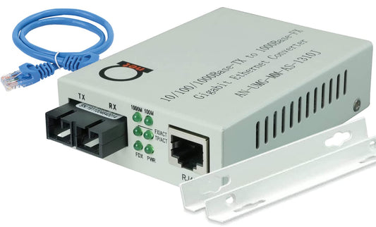 Multimode SC Gigabit Fiber Media Converter to Ethernet RJ45, 2km/1.24mi