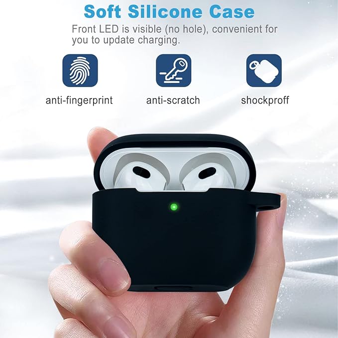 Silicone Compatible with AirPods 3rd Generation Case 2021, Gawnock Soft Case Compatible with AirPods Gen3 Cover for Women Girls with Keychain - Black