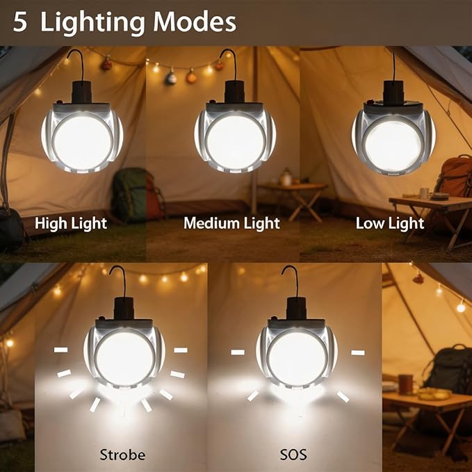 [4000mah] 2pack Folding Solar Camping Lamp Foldable Tent Lights Lantern Remote Control Portable USB Battery Rechargeable LED Light Power Outage Hurricane Outdoor Water Resistent Emergency 2 Pack
