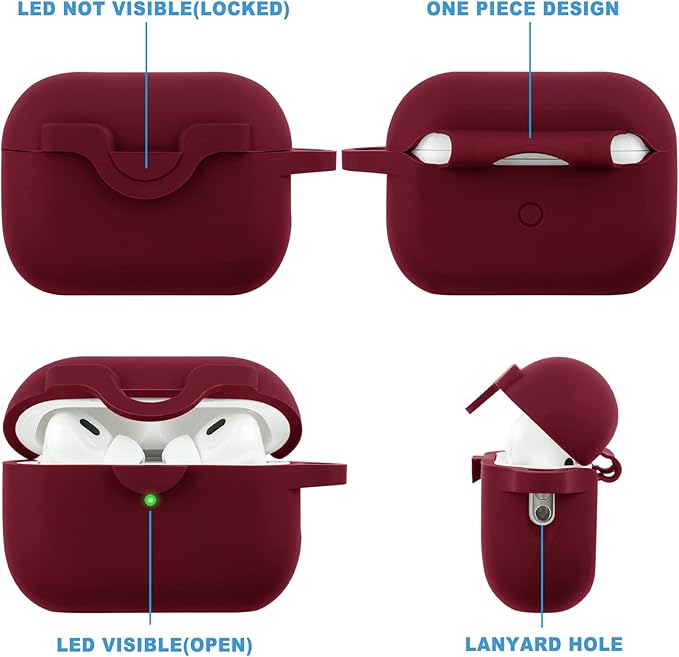 Secure Lock Case for Airpods Pro 2 Case with Cute Bling Keychain, Silicone Protective Case Cover for Airpods Pro 2nd Generation Case Women Girls - Burgundy