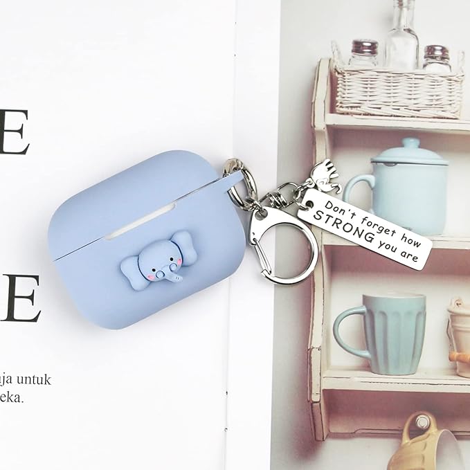 Wonhibo for Airpod Pro Case, Cute Kawaii Cover for Airpod Pro 2019 with Keychain for Women (Elephant)