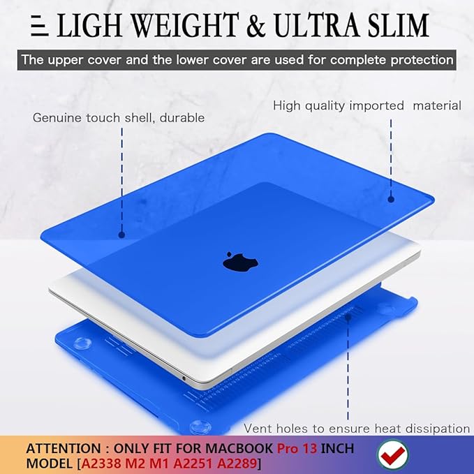 CISSOOK Case for MacBook Pro 13 Inch 2025-2020 Release A2338 A2251 A2289 Model, Hard Shell Case with Keyboard Cover for MacBook Pro 13" M1 M2 -Blue