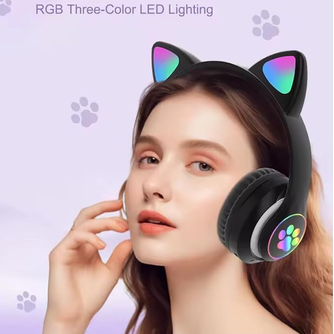 Kids Bluetooth Headphones, Foldable Wireless Headset for Kids, Bluetooth 5.3 Over-Ear Headphones with Mic, LED Lights Up,85dB Volume Limited,Girls Boys Wireless Headphones for Travel iPad Tablet