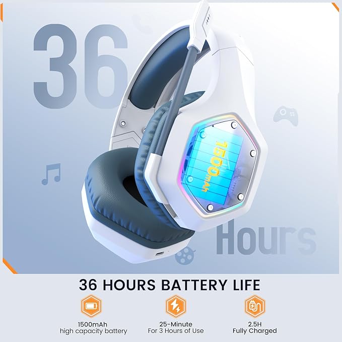 EKSA 2.4GHz Wireless Gaming Headset for PC, PS4, PS5, Gaming Headphones with Noise Cancelling Microphone, 7.1 Surround Sound, 36-Hr Battery Gamer Headset for Computer, Laptop, 3.5mm Wired Headphones