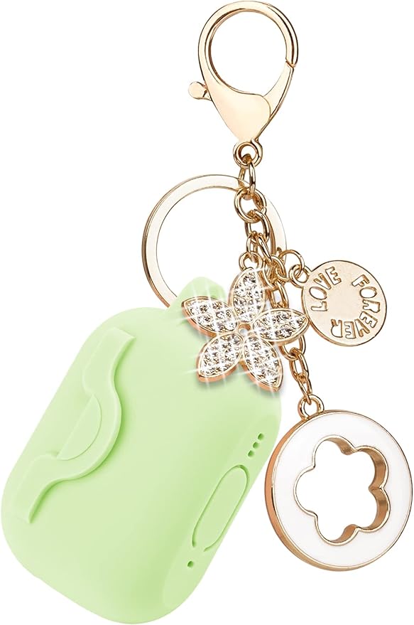 Secure Lock Case for Airpods Pro 2 Case with Cute Bling Keychain, Silicone Protective Case Cover for Airpods Pro 2nd Generation Case Women Girls - Matcha Green