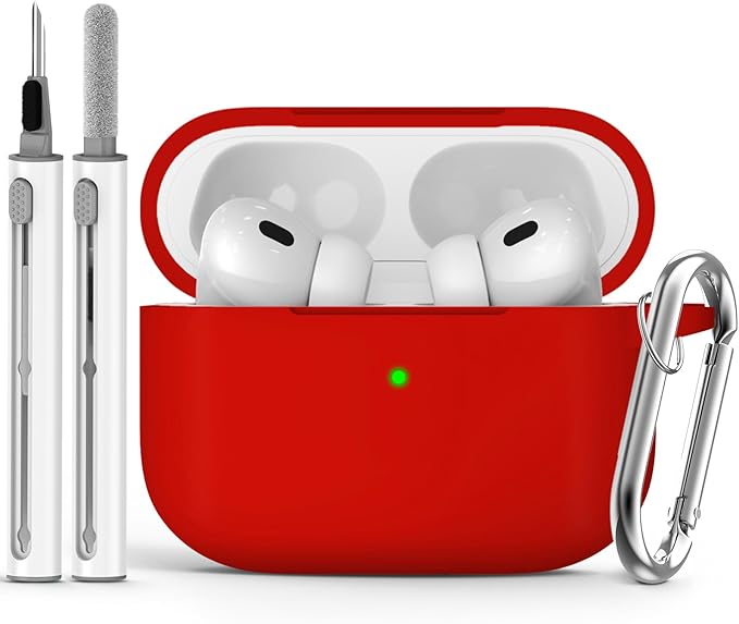 Ljusmicker for AirPods Pro Case Cover with Cleaner Kit,Soft Silicone Protective Case for Apple AirPod Pro 2nd/1st Generation Case for Women Men,AirPods Pro 2 Case Accessories with Keychain-Deep Red