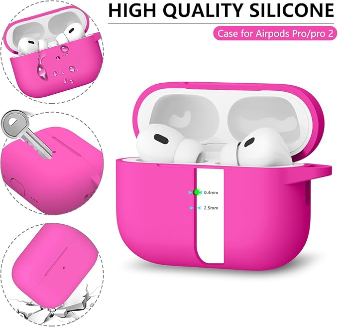 Ljusmicker for AirPods Pro Case Cover with Cleaner Kit,Soft Silicone Protective Cover for Apple AirPod Pro 2nd/1st Generation Cases for Women Men,AirPods Pro 2 Case Accessories with Keychain-Hot Pink