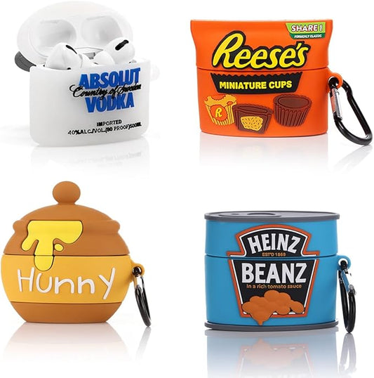 (4Pack) Case for AirPods Pro 2nd/1st Generation (2022/2019) with Carabiner, XMBYGY Cute Skin Design Silicone Cartoon Charging Case Protective Covers for Boys Girls (RES+Beken+Hunny+Vok)