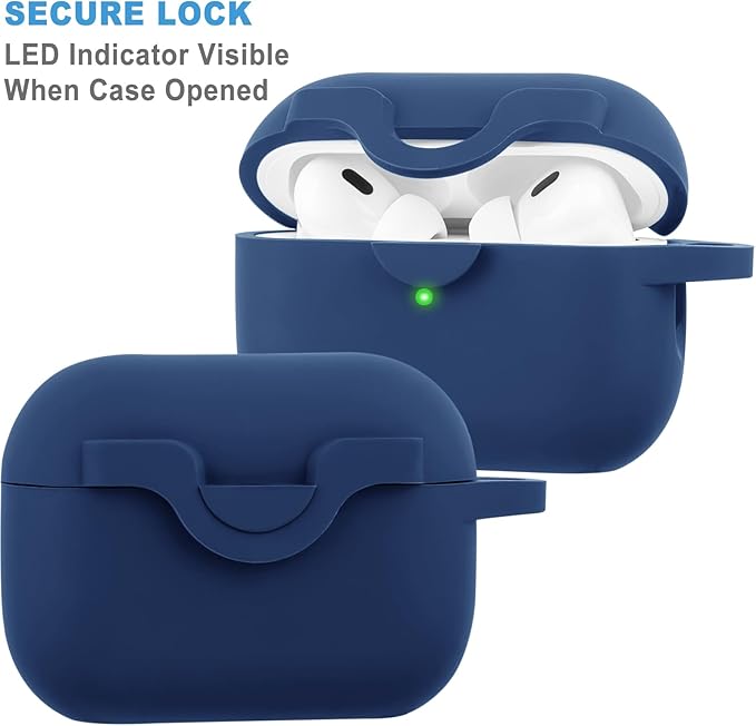Secure Lock Case for Airpods Pro 2 Case with Cute Bling Keychain, Silicone Protective Case Cover for Airpods Pro 2nd Generation Case Women Girls - Midnight Blue