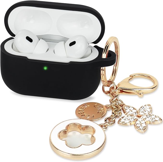 Case for Airpods Pro 2 Case with Cute Bling Keychain, Silicone Protective Case Cover for Airpods Pro 2nd Generation Case Earbuds Cases Women Girls