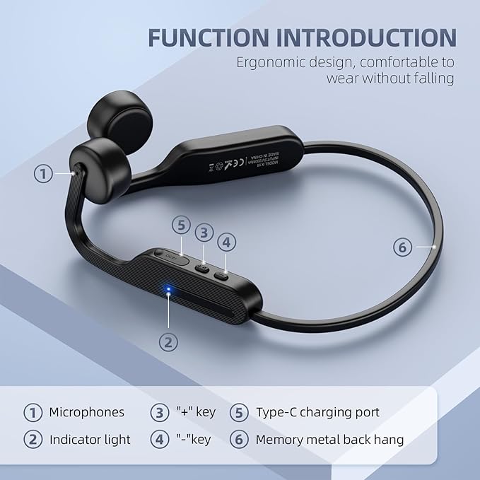 Bone Conduction Headphones Bluetooth 6.0 Open Ear Headphones Wireless Headphones with Mic 10H Playtime Sports Earphones, IPX6 Waterproof Headset for Running,Cycling, Hiking, Driving