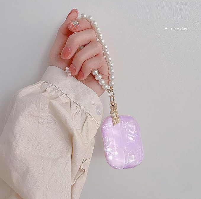 for Cute Glitter Airpods Pro/Pro 2 Gen Case with Cleaner Pen, Shell Pattern iPod Pro 2nd/1st Generation Cover Protective Skin Girl Women with Luxury Pearl Keychain 2023/2022/2019 - Purple