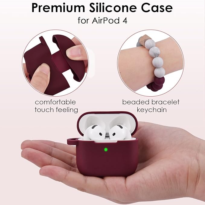 Filoto Compatible with AirPods 4 Case - Soft Silicone Cover with Bracelet Lanyard and Keychain, Shockproof and Scratch-Resistant, Cute Design for Compatible withAirPods 4th Generation(Burgundy)